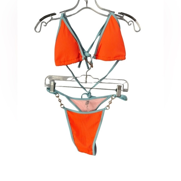 NWT Shein Orange and Blue Bikini with Pearl Accents Large - Picture 1 of 8